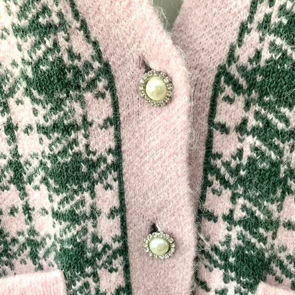 NWOT Zara Plaid Knit Vest with Pearl Buttons in Pink / Green Women's M - Picture 6 of 16